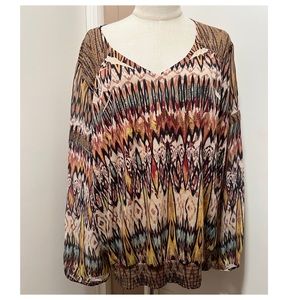 CHICO'S BROWN STUDDED AUTUMN LONG SLEEVES TOP SIZE 3 (XL).